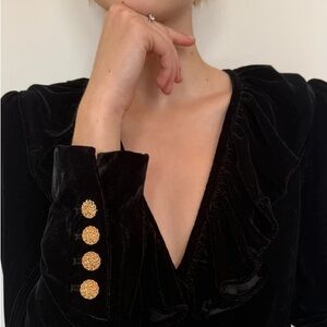 Elegant Black Velvet Blazer with Gold Buttons Zara S